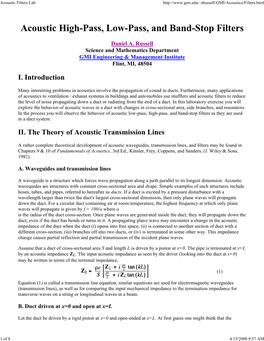 Acoustic High-Pass, Low-Pass, and Band-Stop Filters