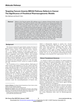 Targeting Fanconi Anemia/BRCA2 Pathway Defects in Cancer: Thesignificanceofpreclinicalpharmacogenomicmodels Eike Gallmeier and Scott E