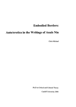 Auto/Erotica in the Writings of Anais Nin