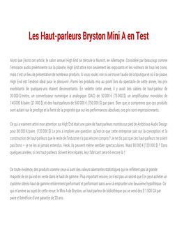 Les Haut-Parleurs Bryston Mini a En Test