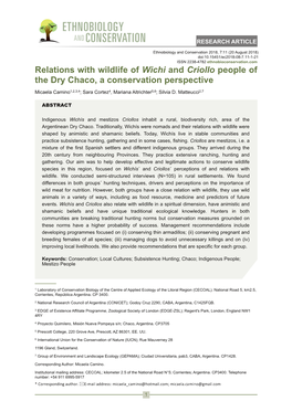 Relations with Wildlife of Wichi and Criollo People of the Dry Chaco, a Conservation Perspective