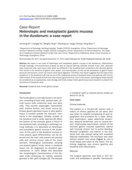 Case Report Heterotopic and Metaplastic Gastric Mucosa in the Duodenum: a Case Report