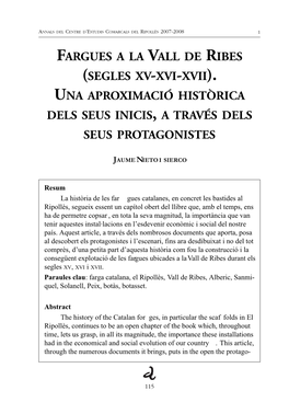 (Segles Xv-Xvi-Xvii). Una Aproximació Històrica Dels Seus Inicis, a Través Dels Seus Protagonistes