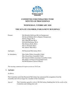 Committee for Infrastructure Minutes of Proceedings Wednesday, 5 February 2020 the Senate Chamber, Parliament Buildings