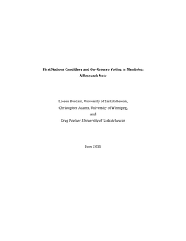 First Nations Candidacy and On-Reserve Voting in Manitoba