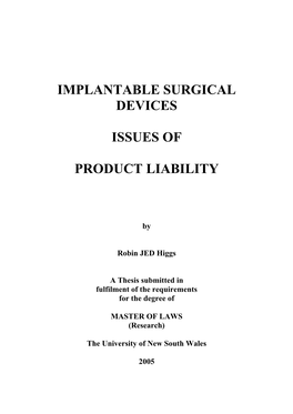 Implantable Surgical Devices Issues of Product Liability