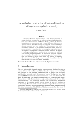 A Method of Construction of Balanced Functions with Optimum Algebraic Immunity