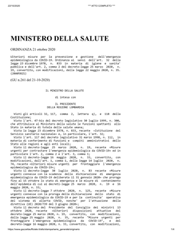 Ordinanza Del 21 Ottobre 2020 Di Ministero Salute