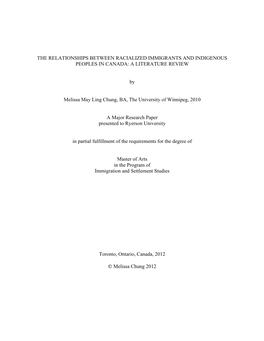 The Relationships Between Racialized Immigrants and Indigenous Peoples in Canada: a Literature Review