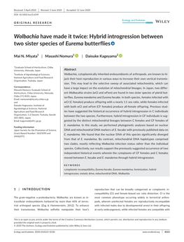 Wolbachia Have Made It Twice: Hybrid Introgression Between Two Sister Species of Eurema Butterflies