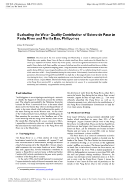 Evaluating the Water Quality Contribution of Estero De Paco to Pasig River and Manila Bay, Philippines