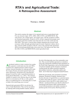 RTA's and Agricultural Trade