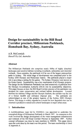 Design for Sustainability in the Hill Road Corridor Precinct, Millennium Parklands, Homebush Bay, Sydney, Australia