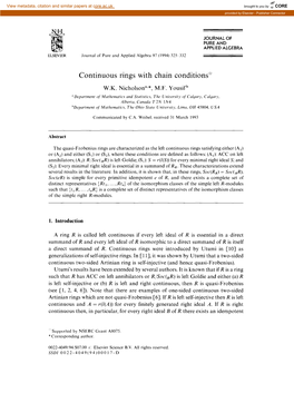 Continuous Rings with Chain Conditions*