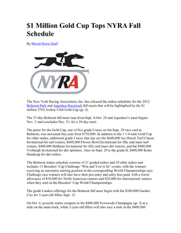 $1 Million Gold Cup Tops NYRA Fall Schedule