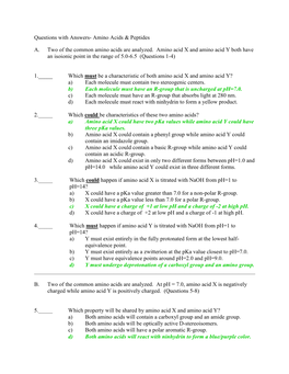 Questions with Answers- Amino Acids & Peptides A. Two of the Common