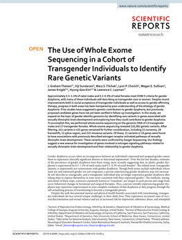 The Use of Whole Exome Sequencing in a Cohort of Transgender Individuals to Identify Rare Genetic Variants J