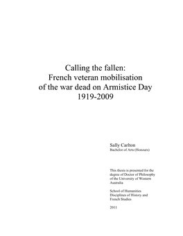 Calling the Fallen: French Veteran Mobilisation of the War Dead on Armistice Day 1919-2009