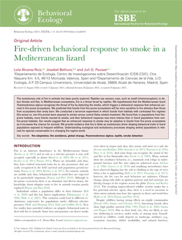 Fire-Driven Behavioral Response to Smoke in a Mediterranean Lizard