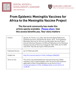 From Epidemic Meningitis Vaccines for Africa to the Meningitis Vaccine Project