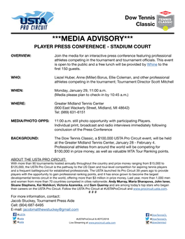 Media Advisory*** Player Press Conference - Stadium Court