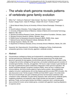 The Whale Shark Genome Reveals Patterns of Vertebrate