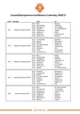 Hoofdklasse a Zaterdag, 2020/'21