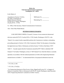 FINAL KCTS-TV Channel Substitution Rulemaking Petition.Pdf