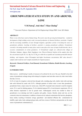 Groundwater Status Study in and Around, Loni