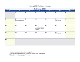 Spring 2021 Religious Holidays