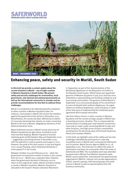 Enhancing Peace, Safety and Security in Maridi, South Sudan