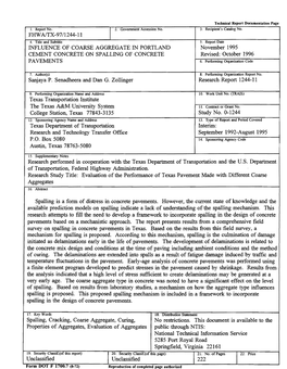 Influence of Coarse Aggregate in Portland Cement Concrete on Spalling of Concrete Pavements