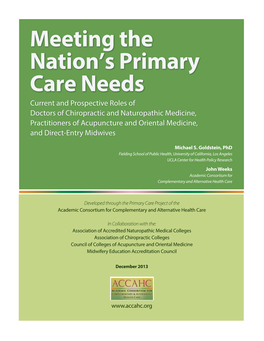 Meeting the Nation's Primary Care Needs