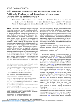 Short Communication Will Current Conservation Responses Save the Critically Endangered Sumatran Rhinoceros Dicerorhinus Sumatrensis?