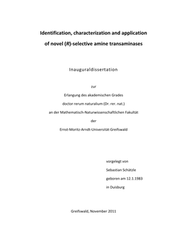 Identification, Characterization and Application of Novel (R)-Selective Amine Transaminases