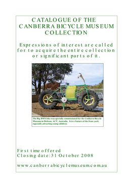 Catalogue of the Canberra Bicycle Museum Collection