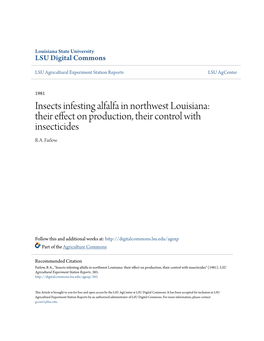 Insects Infesting Alfalfa in Northwest Louisiana: Their Effect on Production, Their Control with Insecticides R A