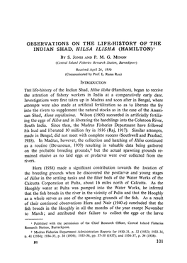 Observations on the Life-History of the Indian Shad, Hilsa Ilisha (Hamilton) I by S