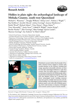 Hidden in Plain Sight: the Archaeological Landscape of Mithaka Country, South-West Queensland Michael C