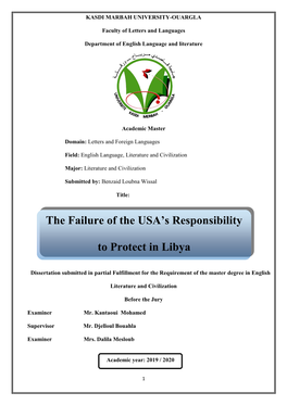 The Failure of the USA's Responsibility to Protect in Libya