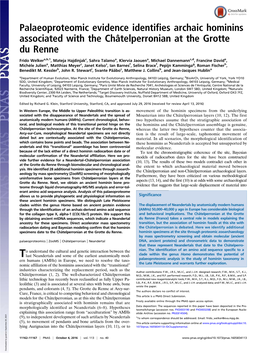 Palaeoproteomic Evidence Identifies Archaic Hominins Associated with the Châtelperronian at the Grotte Du Renne