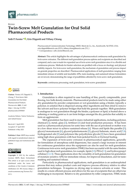 Twin-Screw Melt Granulation for Oral Solid Pharmaceutical Products