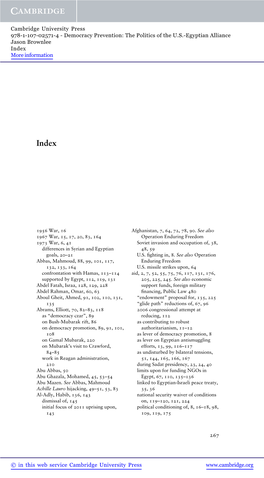 Democracy Prevention: the Politics of the U.S.-Egyptian Alliance Jason Brownlee Index More Information