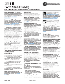 2015 Form 1040-ES (NR)” and 1-800-244-4829 (Español)