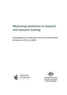Measuring Excellence in Research and Research Training
