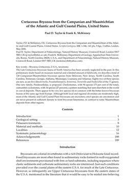 Cretaceous Bryozoa from the Campanian and Maastrichtian of the Atlantic and Gulf Coastal Plains, United States