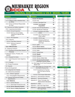 General Gcr Sections & Vin # / Model Years