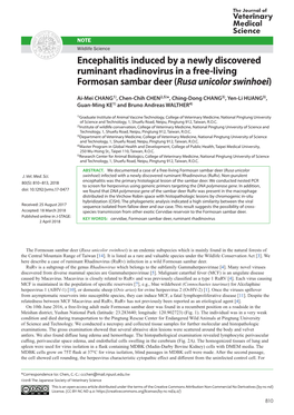 Encephalitis Induced by a Newly Discovered Ruminant Rhadinovirus in a Free-Living Formosan Sambar Deer (Rusa Unicolor Swinhoei)