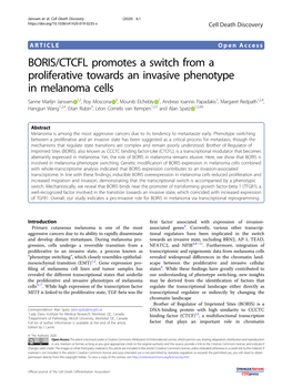 BORIS/CTCFL Promotes a Switch from a Proliferative Towards an Invasive