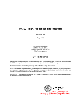 R4300 RISC Processor Specification a Subsidiary of Silicon Graphics Inc